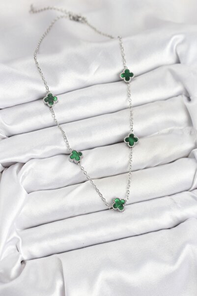 cleovibe سلسلة فولاذية 316l فضية اللون خضراء اللون مع قلادة على شكل نبات البر...