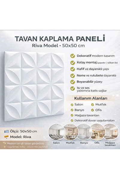 STROPİYER Riva Model Tavan Kaplama 50x50 Strafor Panel Şık Desenli Pratik Uyg...