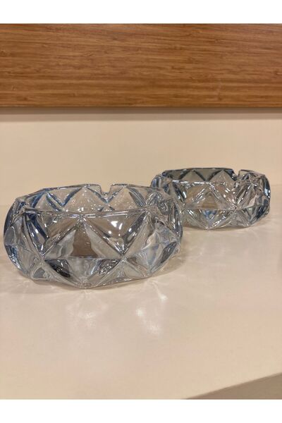 PLUS HOME Ashtray 2-Piece Cut Crystal Glass Color Smoked Ba Diamond Pattern A...