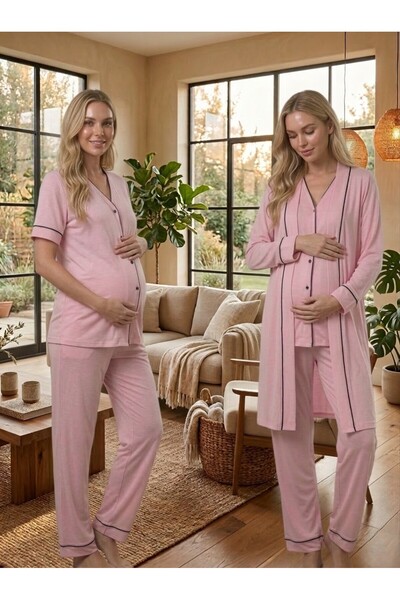 Lohusa Homewear Νέα σεζόν Ροζ κοντομάνικο σετ πιτζάμες εγκυμοσύνης με κουμπιά...