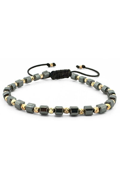 Onixbox Bracelet with Silver Beads Plated with 18K Gold - Hematite Cubes 4mm,...