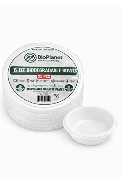 BioPlanet 6 Oz Bowls - 25PCS Sleeve - Biodegradable Bagasse Tableware