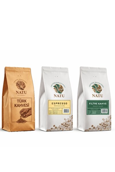 Natu Coffee Tanışma Seti 3'lü Paket 250g (Filtre ve Türk Kahvesi Öğütülmüş,Es...