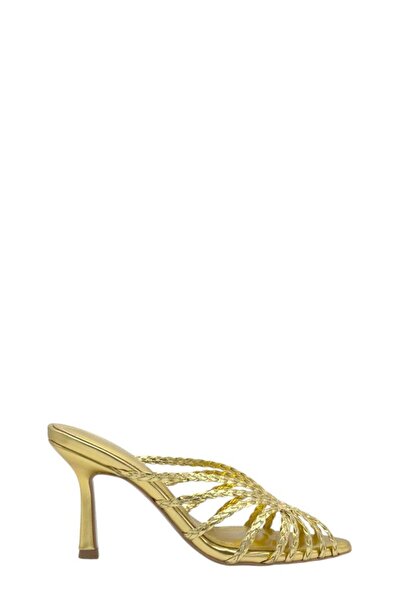 Moulin Shoes Gold Knitted Pointed Toe Heels for Women Slipper