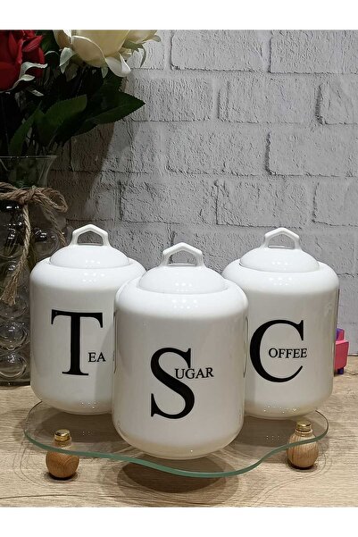 Pembishayatlar Countertop 3-Piece Porcelain Vacuum Lid Jar Set