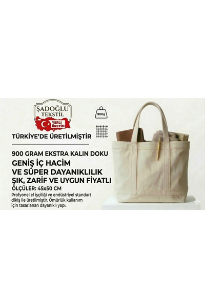 Şadoğlu Tekstil 900 Gram Ekstra Kalın Hambez Kanvas Çanta - 45x50 cm Büyük Bo...
