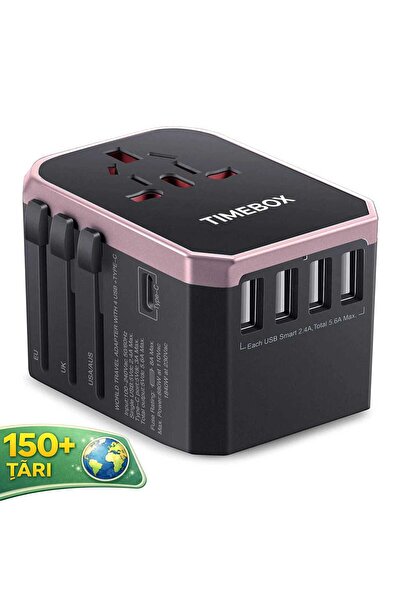 Timebox Παγκόσμιος φορτιστής ταξιδιού 4 x USB 1 Type-C για ΗΠΑ, Ηνωμένο Βασίλ...