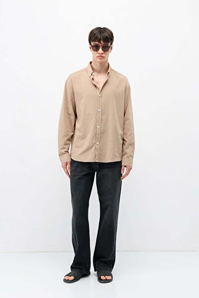 VAMOSCLO Basic Oversized Cotton Linen Shirt Mink