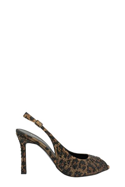 Moulin Shoes حذاء نسائي من Leopard مرصّع بالأحجار بتصميم مفتوح من الأمام