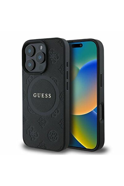 Guess Θήκη Saffiano Peony Classic Logo Magsafe Black iPhone 16 Pro Max