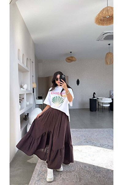 Buket Teke Fusta maro asimetrică cu volane lejer