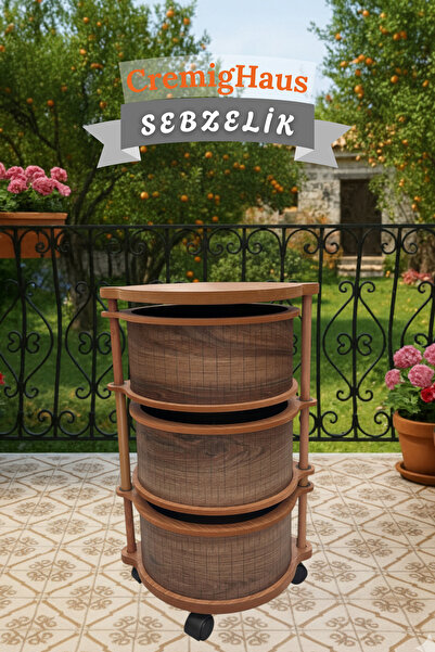 CremigHaus Ahşap Sebzelik Geleneksel Tasarım Yuvarlak Kemençe Desenli 3 x 5 k...