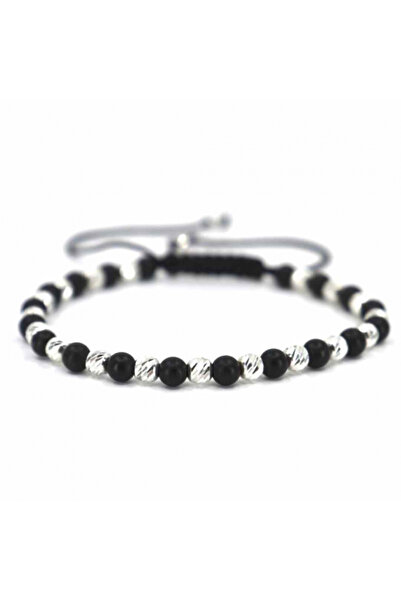 Onixbox Bracelet with Silver Balls 925, Matte Onyx Stones 4 mm and Adjustable...