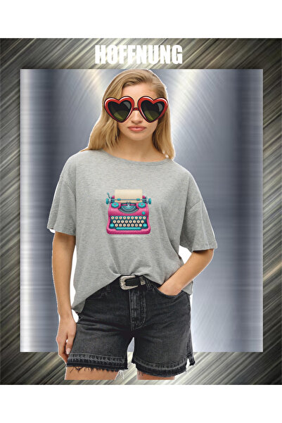 HOFFNUNG Unisex Short Sleeve Round Neck Typewriter Printed Solid Color Tshirt