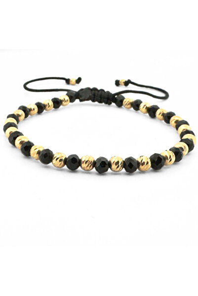 Onixbox Bracelet with Silver Beads 4mm Gold Plated 18K, Faceted Glass Crystal...