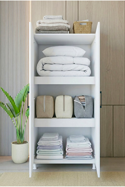 MONTENERO Yüklük Dolabı 2 Kapaklı 3 Raflı Yorgan Nevresim Saklama Beyaz 85x17...