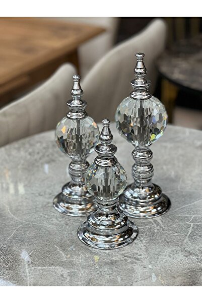 essacraft 3’LÜ GÜMÜŞ KRİSTAL KÜRE DEKORATİF OBJE