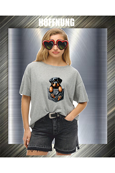 HOFFNUNG Unisex Short Sleeve Round Neck Dog Pocket Printed Solid Color Tshirt