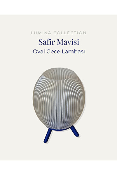 KORIXA Oval Gece Lambası Safir Mavisi Renk Modern Dekoratif Abajur Tripod Aya...