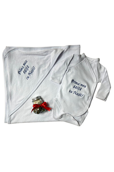 Your Baby Store Prosop si body brodate Prima baita cu nasii - albastru, bumba...