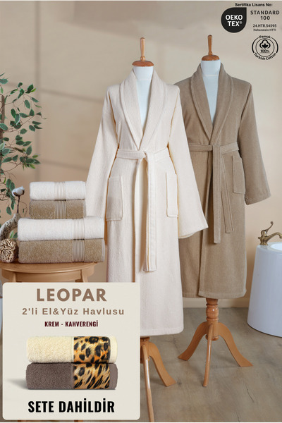 Ellaline 6 Parça Çizgili Bornoz Seti 100% Pamuk Sertifikalı + HEDİYE LEOPAR 2...