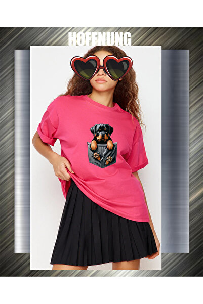 HOFFNUNG Unisex Short Sleeve Round Neck Dog Pocket Printed Solid Color Tshirt