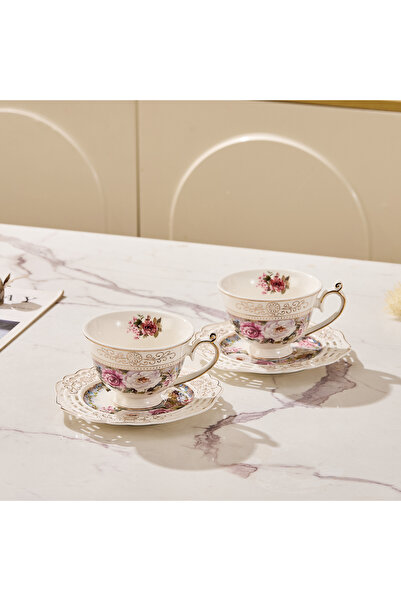 Malooki Set of 2 coffee cups with 2 round porcelain saucers 200 ml - elegant ...