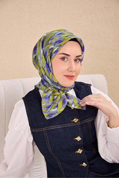 Silk Home Μεταξωτό Φουλάρι Tivil IST 11514- 04 Γκρι-Πράσινο Αφηρημένο Σχέδιο