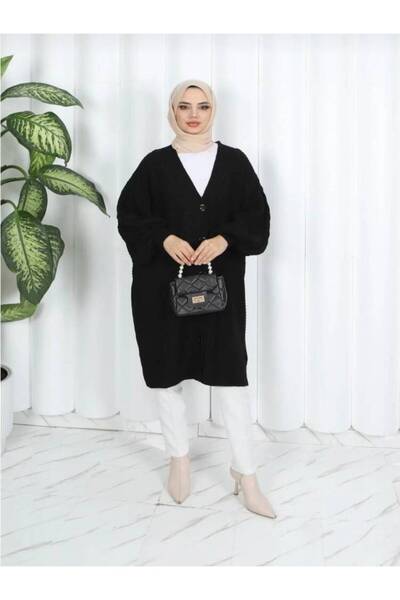 MODAMÜNASİP Hair Braided Balloon Sleeve Knitwear Cardigan