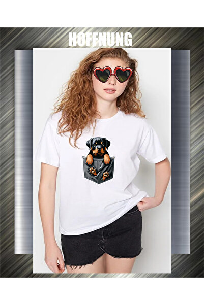 HOFFNUNG Unisex Short Sleeve Round Neck Dog Pocket Printed Solid Color Tshirt