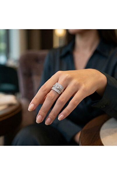 Generic Wide Band Statement Ring with Emerald Cut CZ & Baguette Accents – Sil...