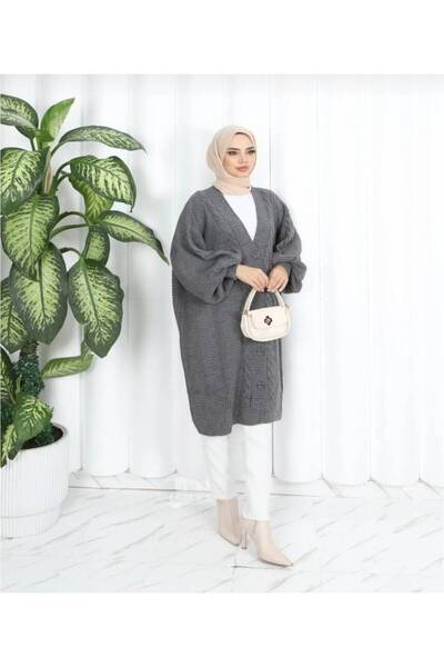 MODAMÜNASİP Hair Braided Balloon Sleeve Knitwear Cardigan