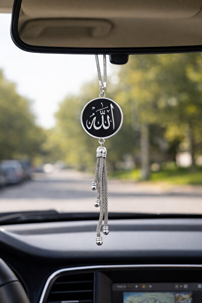 EFEAKS Allah & Muhammed Yazılı Dikiz Aynası Süsü Siyah Gümüş