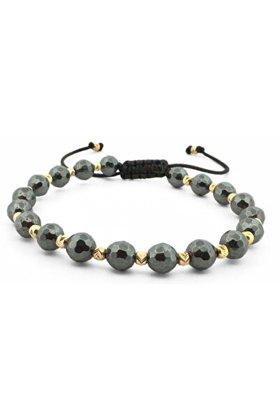 Onixbox Bracelet with Silver Beads Plated with 18K Gold - Faceted Hematite 6m...