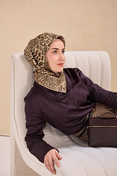 Silk Home Μεταξωτό Φουλάρι Tivil IST 11506-04 Πράσινο-Καφέ Σχέδιο Λεοπάρ