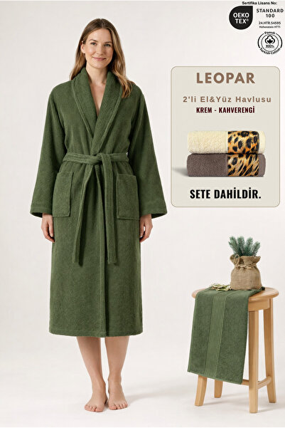 Ellaline 2-Piece Striped Women's Bathrobe Set 100% Cotton Certified and Leopa...