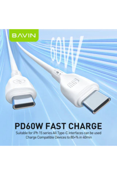 Bavin كابل بيانات متين مغلف بمادة PVC، يدعم الشحن السريع 60 واط بتقنية Qualco...