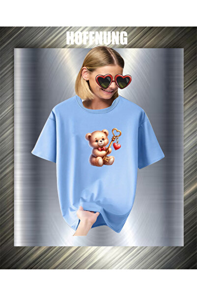 HOFFNUNG Unisex Short Sleeve Round Neck Bear Key Printed Solid Color Tshirt