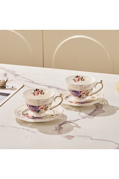 Malooki Set of 2 coffee cups with 2 round porcelain saucers 200 ml - elegant ...