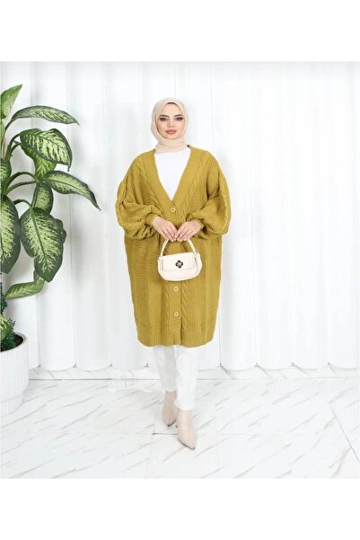 MODAMÜNASİP Hair Braided Balloon Sleeve Knitwear Cardigan