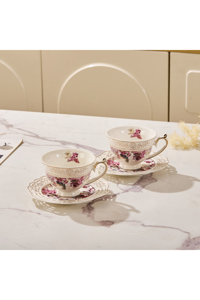 Malooki Set of 2 coffee cups with 2 round porcelain saucers 200 ml - elegant ...