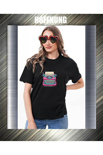 HOFFNUNG Unisex Short Sleeve Round Neck Typewriter Printed Solid Color Tshirt