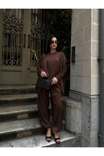 D'RECCY Batwing Sleeve Cuffed Layered Blouse Shalwar Trousers Set