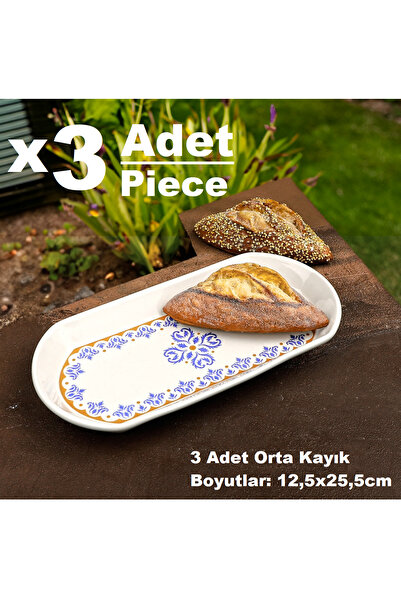 Pinkev Ottoman 3 Pieces Ceramic Medium Size Oval Kayık Breakfast Presentation...