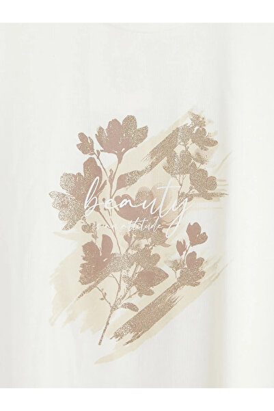 LC Waikiki Γυναικείο μπλουζάκι LCWAIKIKI Classic Ecru Crew Neck με στάμπα