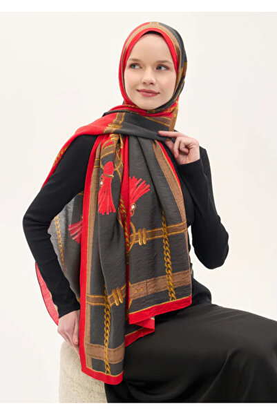 Silk Home Urban Hours Big Chain Red Black Mayda Shawl 190X70