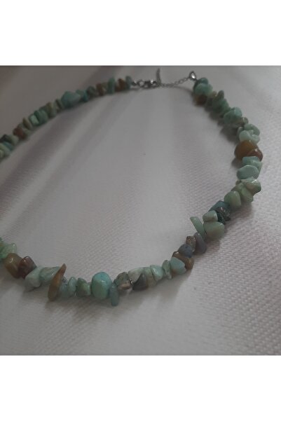 Shine Elagance Natural Stone Amazonite Broken Cut Closures Steel Women's Neck...