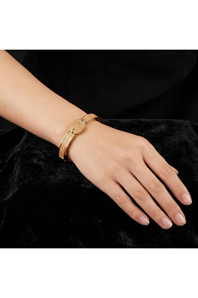 Generic Gold Tone “D” Clasp Bangle – Full Sparkling Champagne Stones | Luxury...