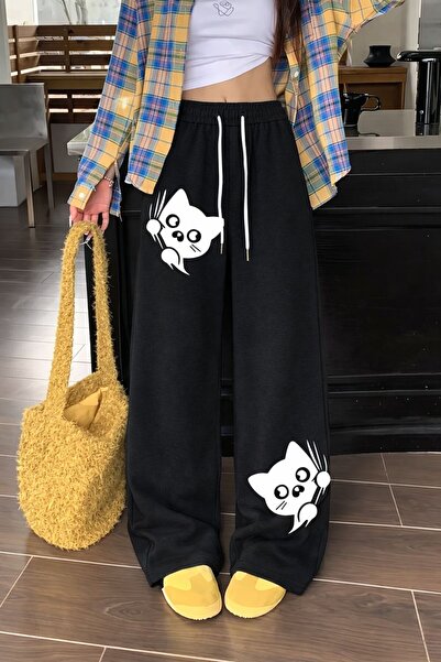 Le Vion Oversized Wide Leg Relaxed Fit Women's Sweatpants with Print Detail