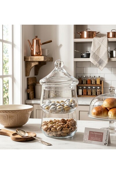 Paşabahçe 1 Adet 2 Katlı Cam Kapaklı Kavanoz & Saklama Kabı (Villa Patisserie)